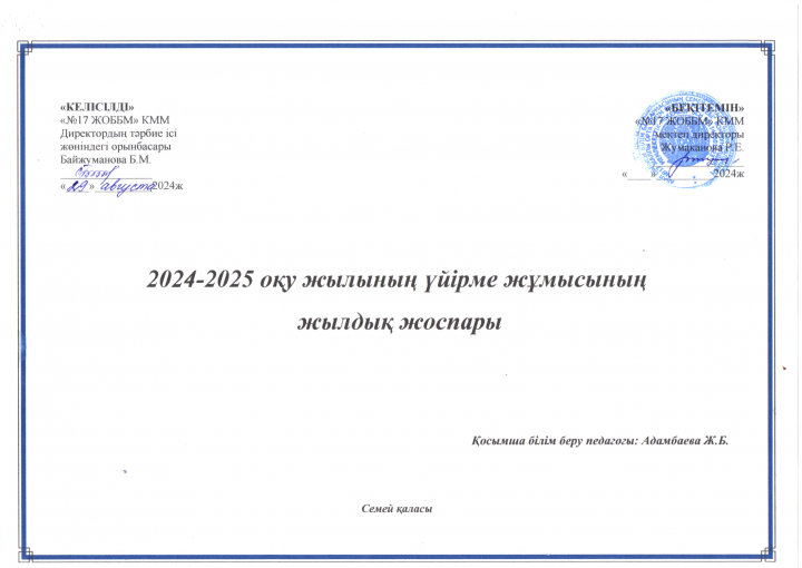 Үйірме жұмысының жылдық жұмыс жоспары 2024-2025 оқу жылы