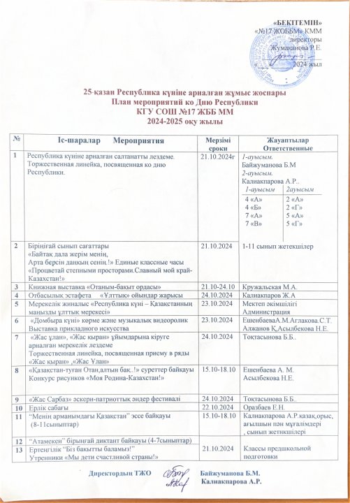 Республика күніне арналған іс-шаралар жоспары