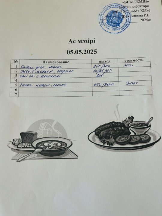 Күнделікті ас мәзірі 05.05
