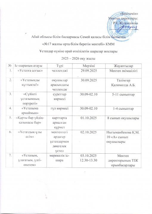 Ұстаздар күніне орай өткізілетін іс-шаралар жоспары